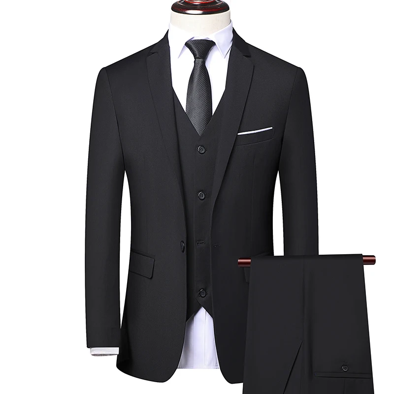 (Blazer+ Waistcoat + Pants) Men\'s Business Professional Formal Dress British Style Groom Wedding Dress Suit Three-piece M-6XL