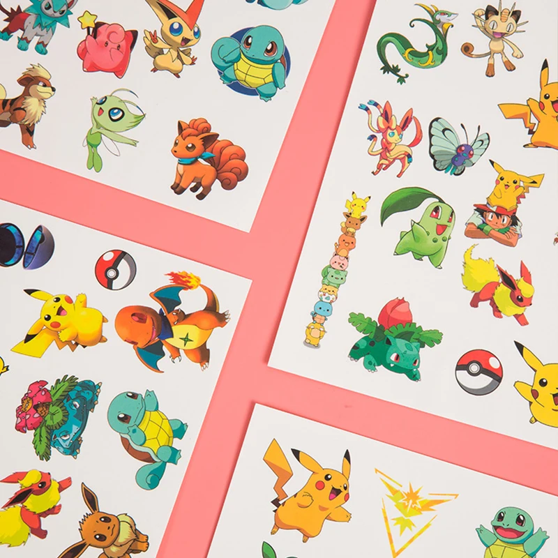 3PCS Pokemon Original Tattoo Stickers Waterproof Pikachu Sticker Funny Cartoon Kids Girls Christmas Birthday Gift Reward Toy