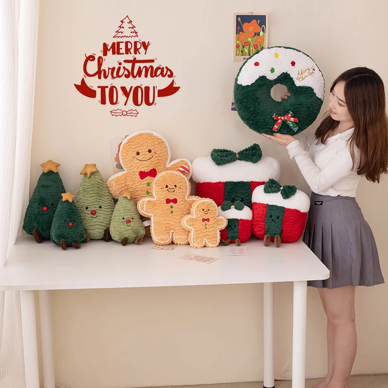 

Cartoon Christmas Gift Tree Gingerbread Man Flower Ring Pillow Super Soft Dolls Baby Comfort Xmas Birthday Gift Party Decor