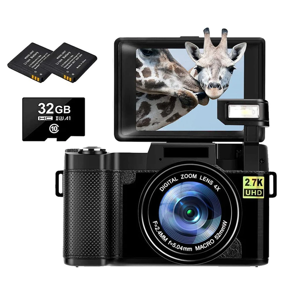 

New Full HD 2.7K Digital Camera with Retractable Flash 3inch Photographic Camera 4x Zoom Professional EIS Video Cam for Youtube