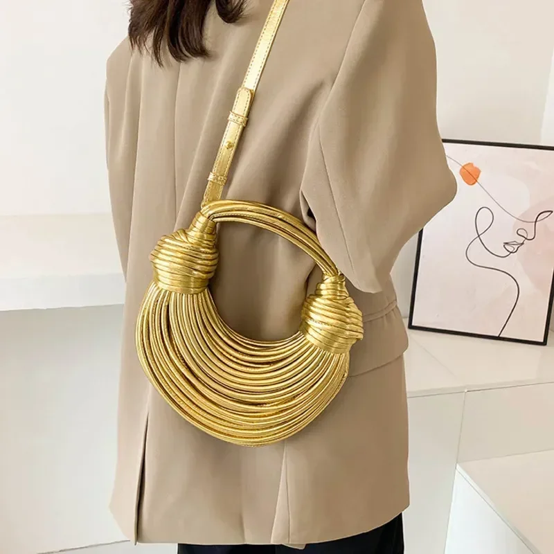 Line Bundle Clutch Gold HandBag Silver Shoulder Bag Luxury Bread Knotted Cross-body Female Evening Bag Women Party Storage Bags