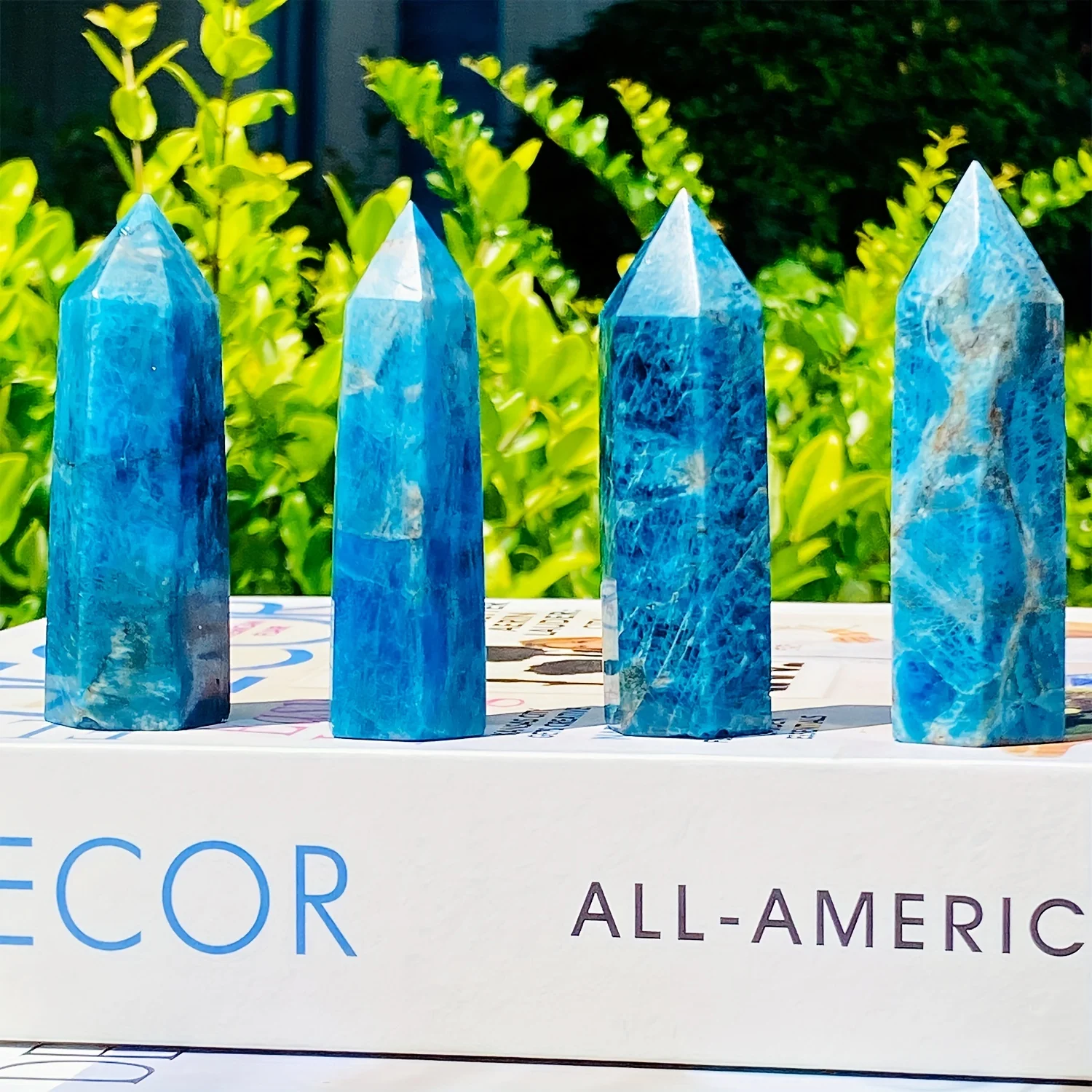 Blue Apatite Natural Crystal Tower, 6 Faceted Single Point Chakra Crystal Stone For Meditation Home Decor Collection Gift