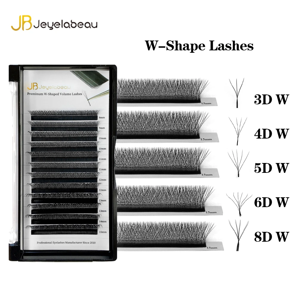 Extension de Cils Naturels 3D, 4D, 5D, 6D, 8D, en Forme de W, Volume Préfabriqué, 12 Rangées, Faux Cils, Doux