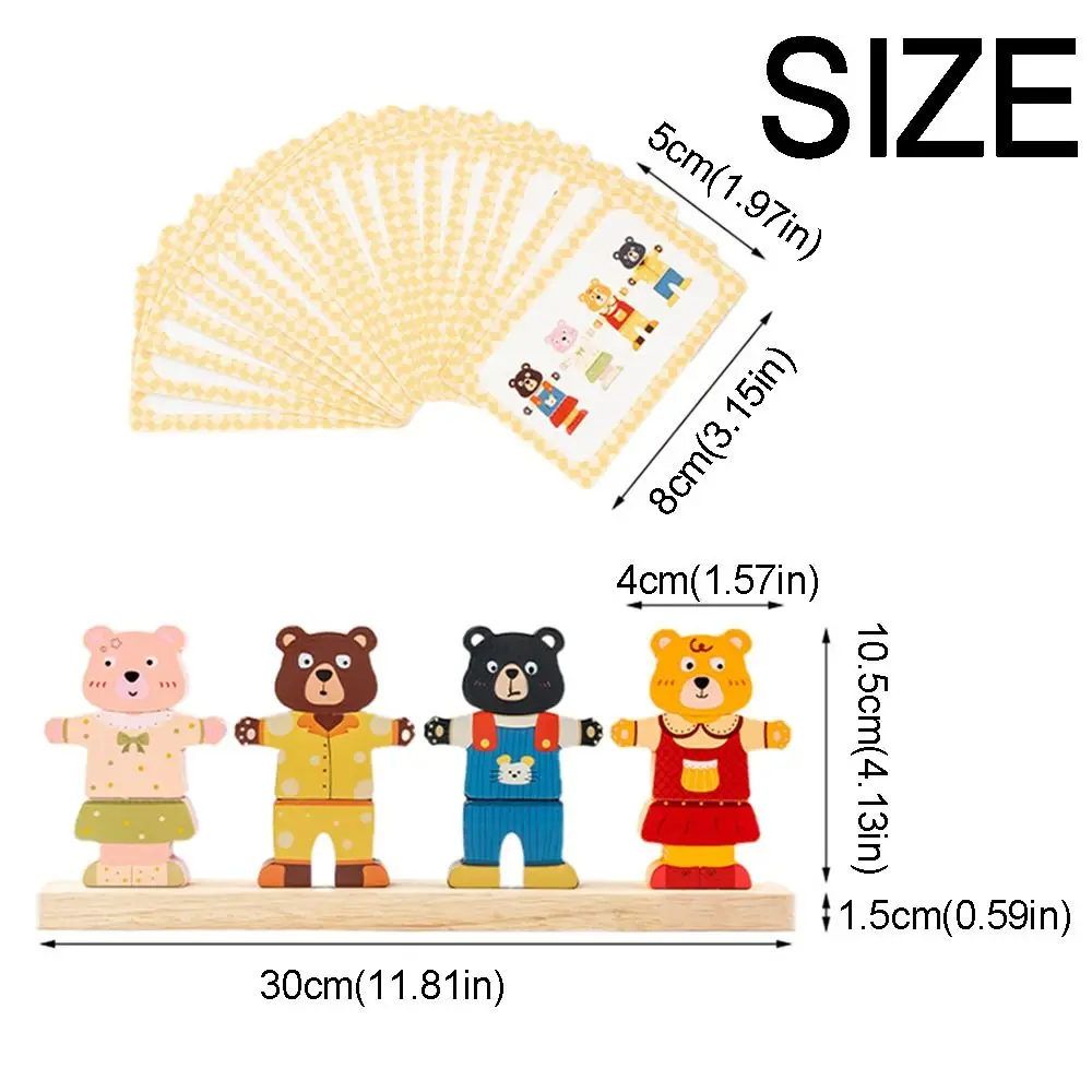 Creative Children's Color Sorting Toys Bear Shaped Interactive Wooden Stacking Block Dress Up Block Colorful