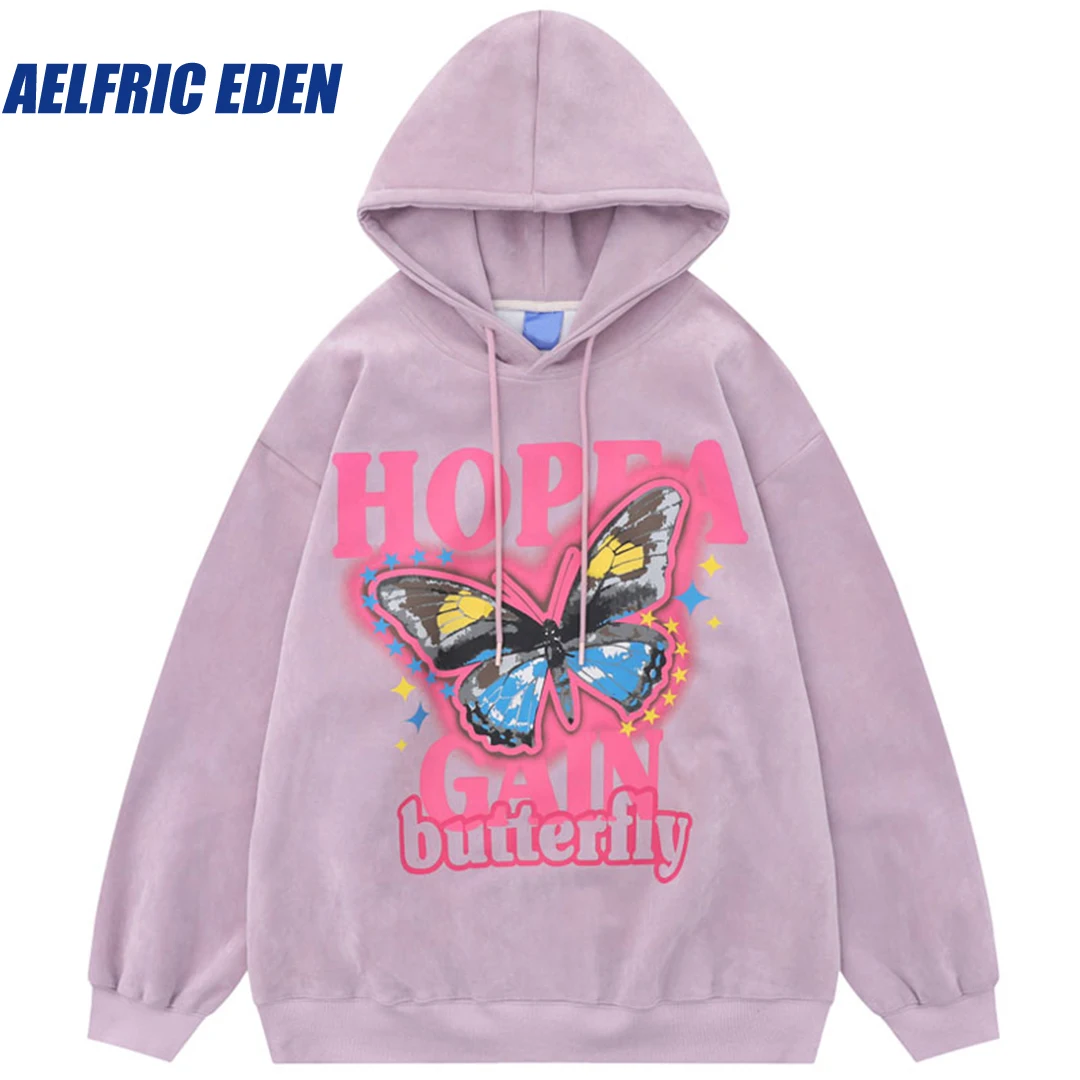 Aelfric Eden Butterfly Punk Hoodie Streetwear 2023 Hip Hop Harajuku Graphic Letter Print Goth Hooded Sweatshirt Loose Pullovers