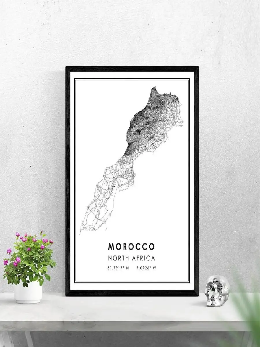 Morocco Street City Map Poster  Modern Canvas Abstract Wall Art Prints for Living Room Decor