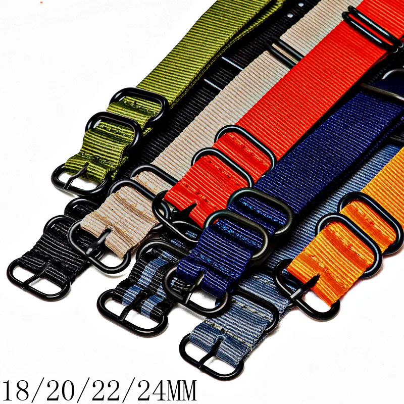 New 8 Colors Watchband Nylon Strap Silver Ring Buckle 18mm 20mm 24mm Striped Replacement Band Watch Accessories