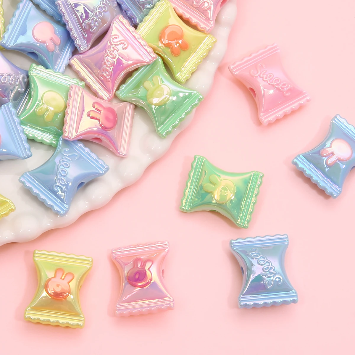 4/10 قطعة 17x21 مللي متر الاكريليك رسمت أرنب صغير حبات الحلوى لطيف وممتع ل أساور يدوية القلائد المعلقات مجوهرات اكسسوارات