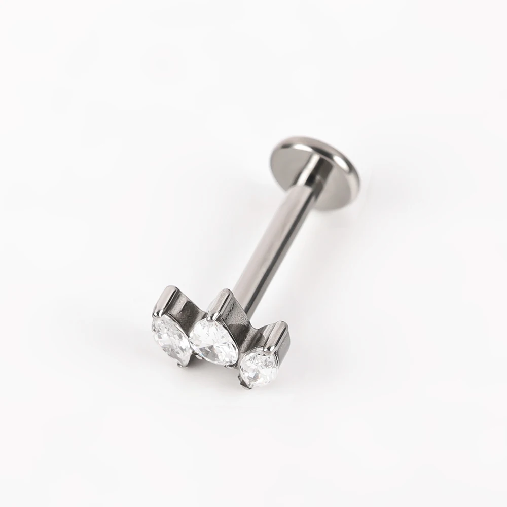 1 Titanium G23 Precision Carved Zircon Inlaid Inner Tooth Puncture Lip Nail