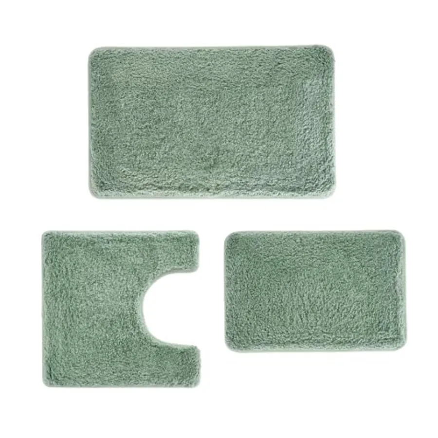 

3 Pieces Luxury Bathroom Rug Set with U-Shaped Toilet Rug, Non-Slip Rubber Bottom, Thick Microfiber Fluffy Plush, Water absorpt