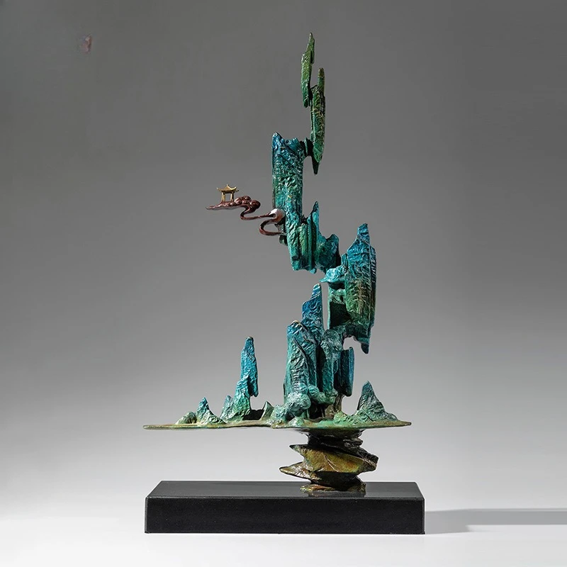 Qingyun Straight Up Brass Ornament Alpine Flowing Water Painting Color Bronze Crafts Home Living Room Bronze
