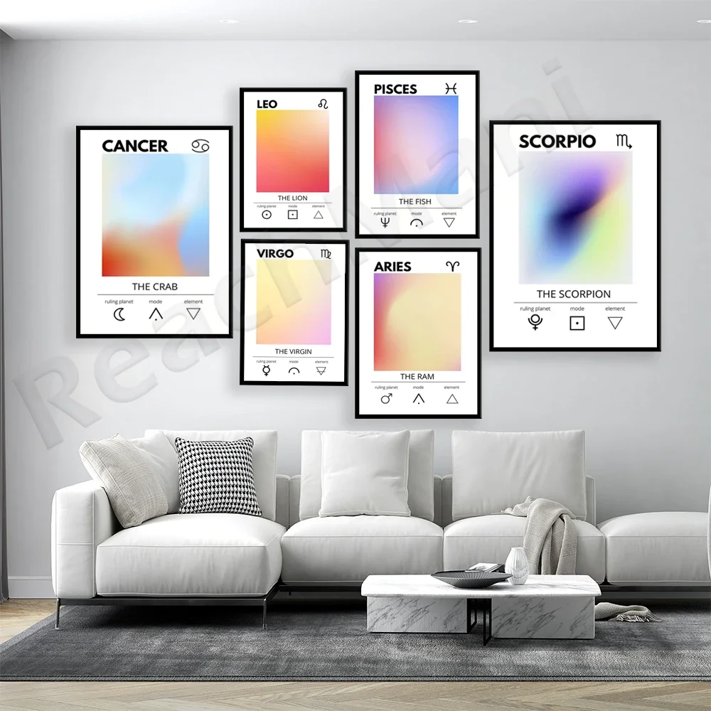 12 Zodiac Gifts, Aries, Pisces, Scorpio, Virgo, Gemini astrology print, halo gradient aesthetic poster colorful wall art poster