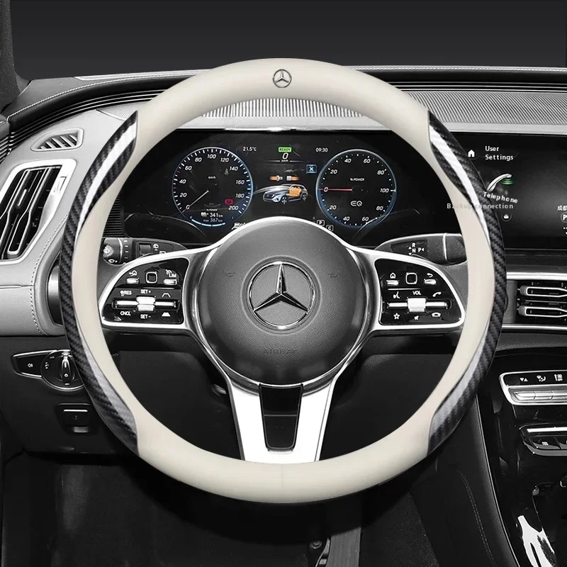 ألياف الكربون الجلود غطاء عجلة القيادة سيارة لمرسيدس بنز ABC E CLA GLA GLC الفئة W204 W205 W212 W213 اكسسوارات السيارات