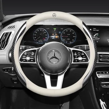 Potah volantu z uhlíkových vláken z kůže pro Mercedes Benz ABCE CLA GLA GLC Class W204 W205 W212 W213 autodoplňky 8 nejlepší prodej Kryt volantu W204 - №6