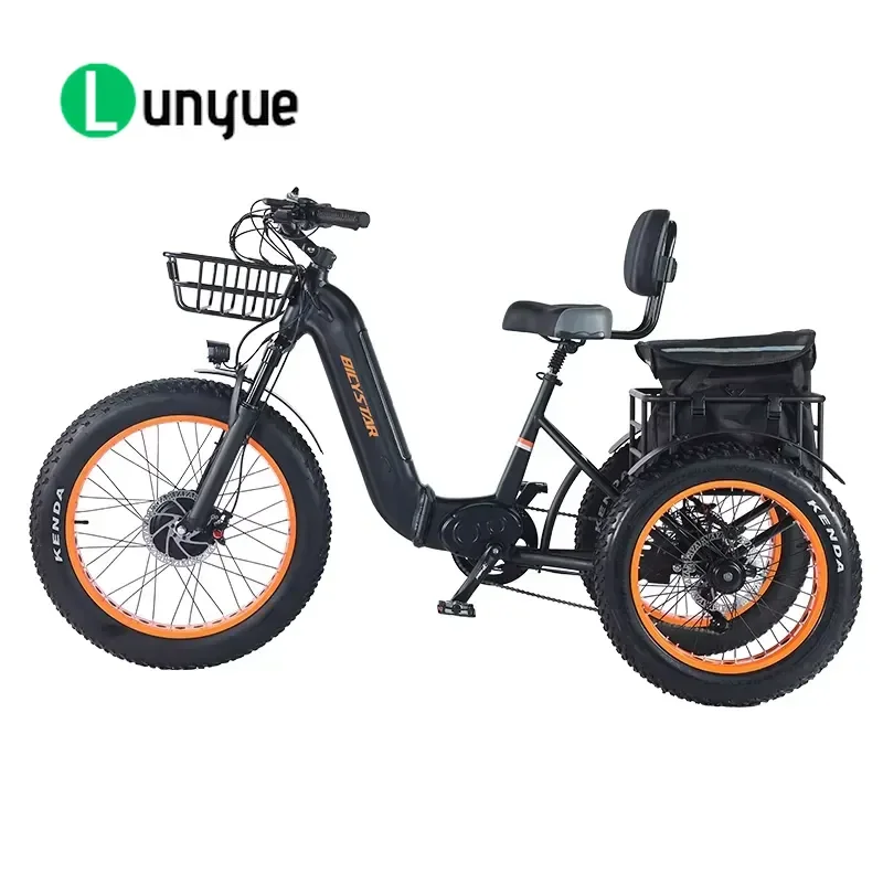 26 Inch Electric Tricycle for Adults 7 Speed Pedal Assist Cargo Trike with Fat Tires Passenger Bicycle for Shopping Commuting