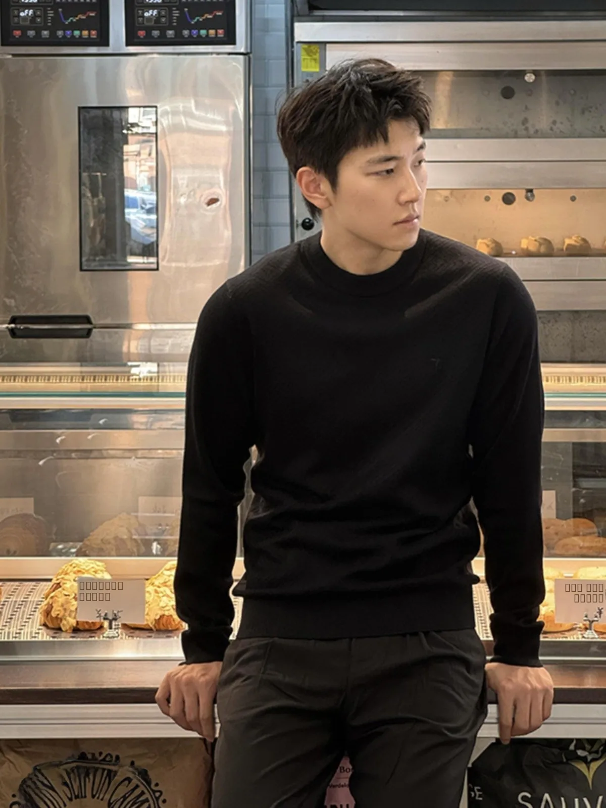 

Bla round Ne Knitwear Men's Slim Fit Comfortable Long Sve Casual Sle Autumn Faion Inner Wear Base irt Lazy Sle