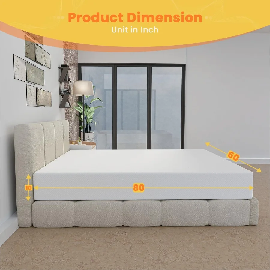 Queen mattress for bedroom use, gel memory foam, white, pressure relieving and cooling