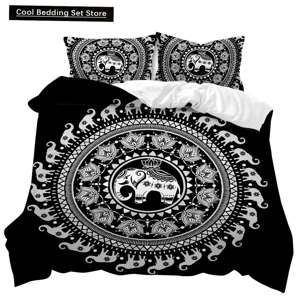 Mandala Duvet Cover Set Elephant Boho Chic Hippie Twin Bedding Mandala Polyester Comforter Cover Adults Double Queen King Size