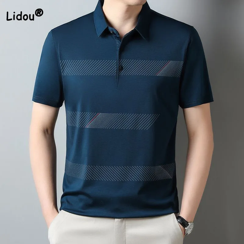 

Fashion All-match Short Sleeve Contrast Color Men's T-shirt Summer Business Office Casual Polo-Neck Spliced Tops Male Clothes