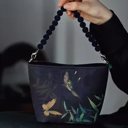 Bolso de mano con estampado de mariposa Oriental para mujer, bolsos de hombro negros elegantes, bolso de mano Vintage, personaje chino creativo