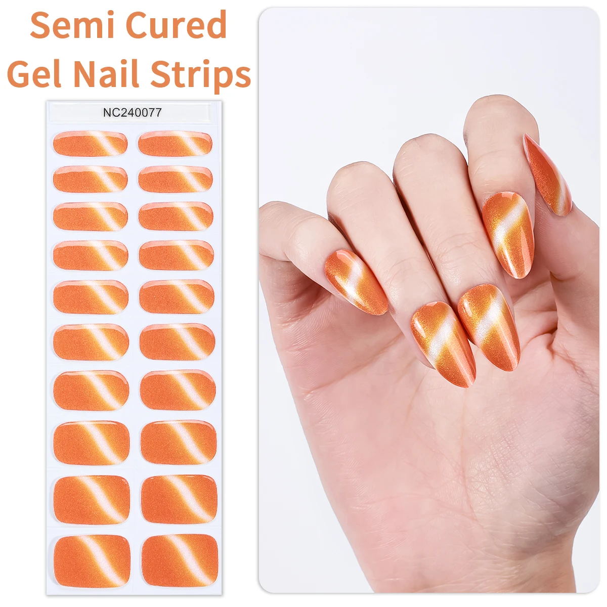 

20PCS Sparkly Semi Cured Gel Nail Strips Shinning Cat Eyes Gel Polish Stickers Long Lasting Self-Adhesive Gel Nail Wraps