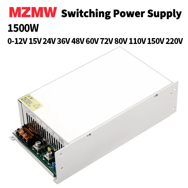 MZMW 1500W Switching Power Supply 220VAC AC/DC 12V 24V 36V 48V 60V 72V 80V 110V 150V 220V Adjustable SMPS Industrial Transformer