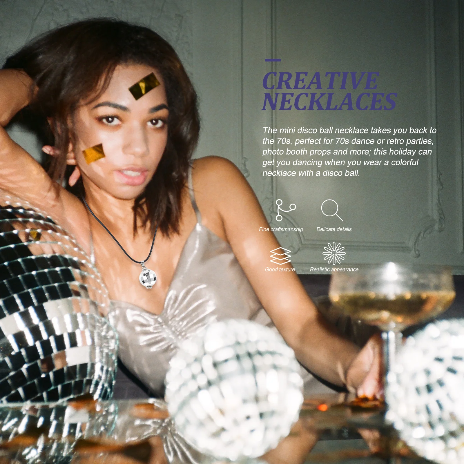 12 ชิ้น Disco Ball สร้อยคอ Vintage เรซิ่นตกแต่ง Dance Party เครื่องแต่งกายแฟชั่นยาวสวมใส่ลูก