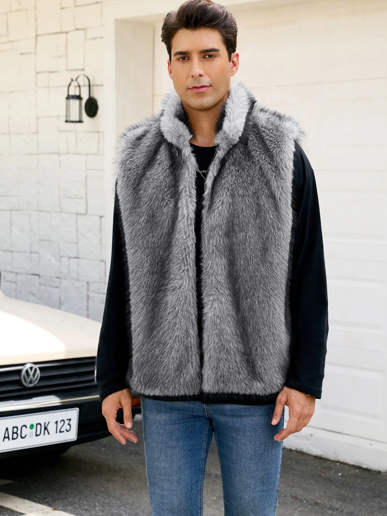 Men's Stand-Up Collar Faux Fur Vest 2025 New Fashion Artificial Fur Coat Trendy Men's Outerwear
