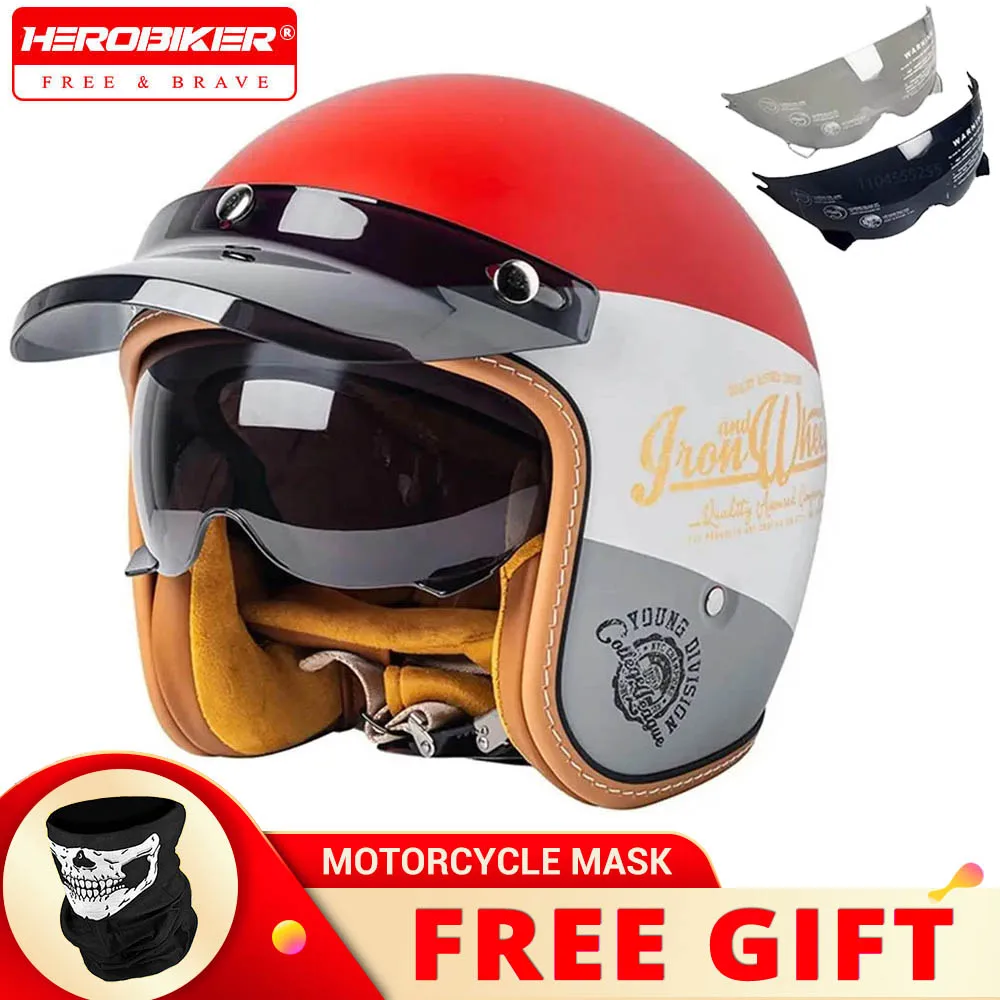 

Motorcycle Helmet Retro Helmet 3/4 Open Face Helmets Vintage DOT Certification Moto Helmet Half Face Men Women For Four Seasons