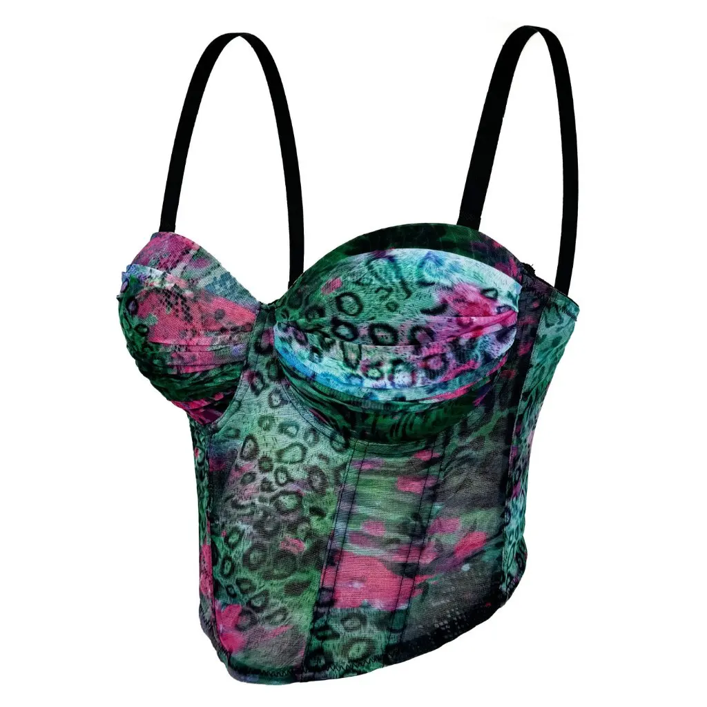 

High-End Printed Tube Top Sling Corset Sexy Spice Fish Bone Design European And American Style Women's Outer Wear
