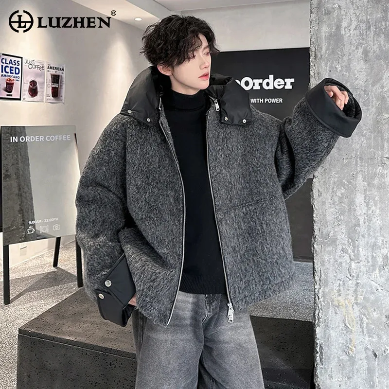 

LUZHEN 2025 зимнее новое модное шерстяное пальто высокого качества из искусственной кожи с капюшоном, мужская модная красивая мужская повседневная куртка JY5199