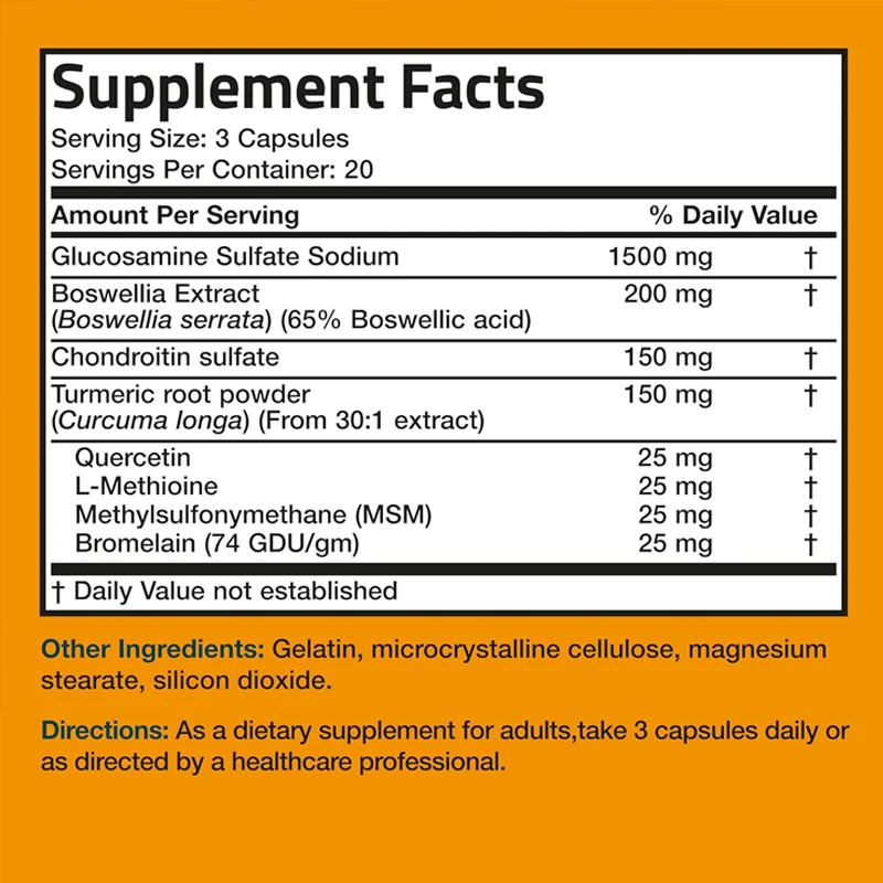 Glucosamin-Chondroitin-Kurkuma und MSM-formel für fortgeschrittene Gelenke und Knorpel, unterstützen die Gelenkgesundheit, 60 Kapseln