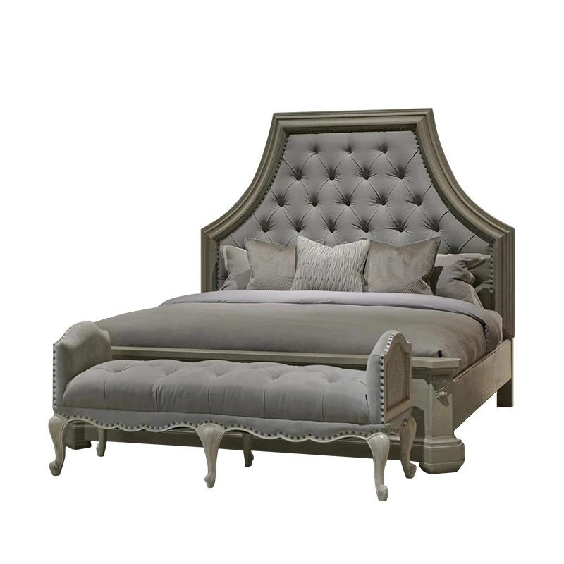 

American country solid wood lassic micro retro carved comfortable bedroom princess French light luxury simple