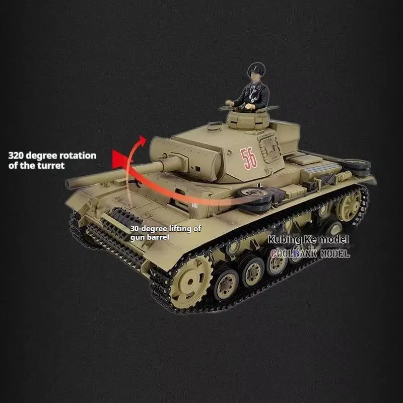 Kubing Ke Henglong 3848 Simulação Alemão Iii L-Tipo Tanque de Batalha Infravermelho 2.4g Escala Completa Controle Remoto Modelo de Tanque Militar Brinquedo