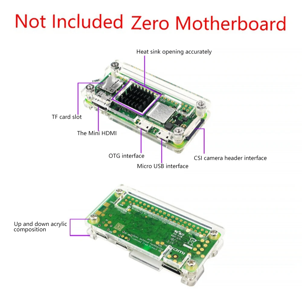 For Raspberry Pi Zero Zero 2W WH Series Universal Acrylic Shell Motherboard Protective Shell with Heat Sink Case C