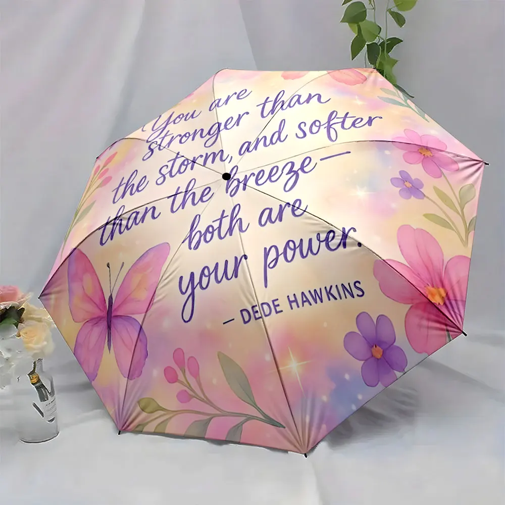 1PC Inspirational umbrella with soft pastel design and quote Print 8 Iron Ribs Folding Umbrella Auto-Open Fashion Sunshade