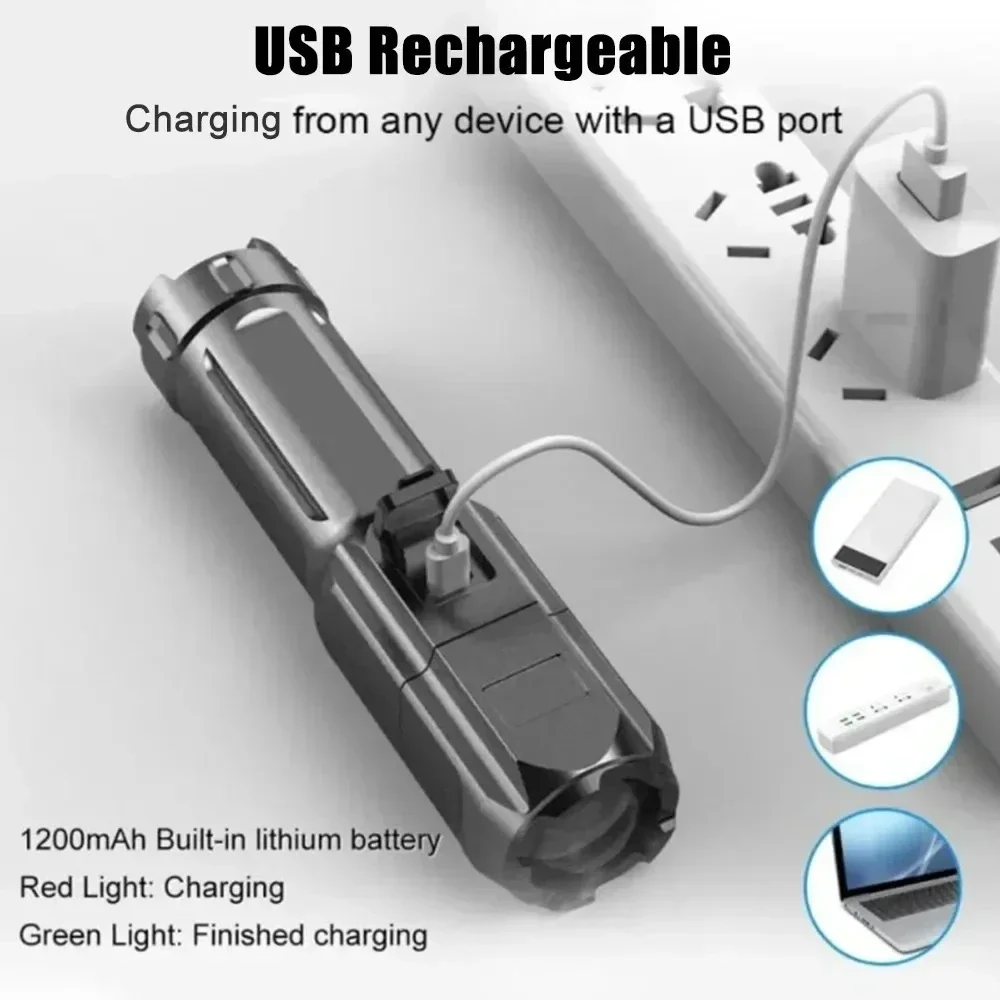 Powerful LED Flashlight 1000 Lumen Tactical Flashlights USB Rechargeable 18650 Battery Waterproof Zoom Fishing Hunting LED Torch