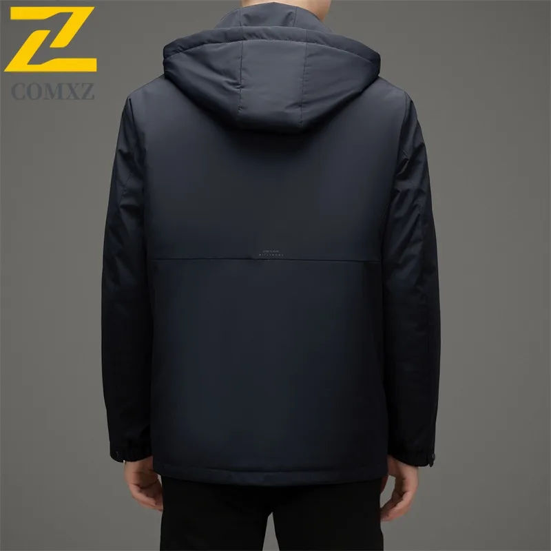 COMXZ Premium Mens Short Down Jacket Hooded Business Leisure Windproof Parka Fashion Travel Lightweight Autumn Winter Coat