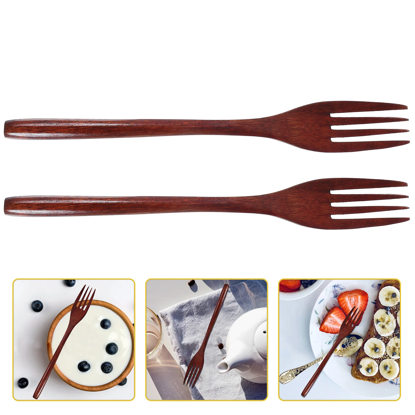 

2 Pcs Kitchen Utensils Wooden Fork Tableware Salad Forks Tasting Eating Light Brown Natural Handle Man