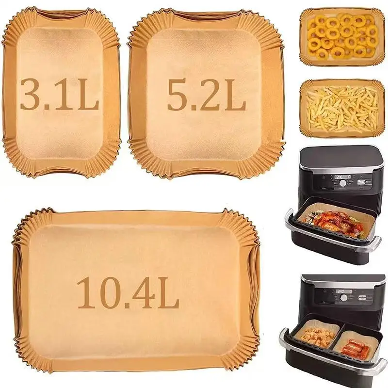 50pcs Air Fryer Liners for Ninja AF500 Disposable Air Fryer Paper Liners Compatible with Instant 8.5L and Duronic 10L Bakeware
