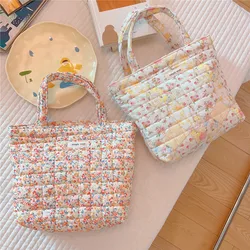 Small Cotton Women Tote Hand Bag Cute Floral Hand Lunch Bag Korean Mini Student Handbags Cotton Cloth Picnic Travel Shopper Bag