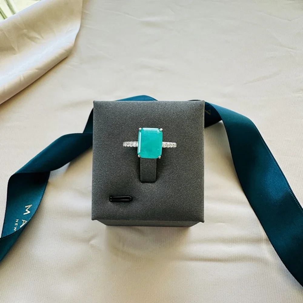 YANZE Vintage Sterling Silver 8*10MM Lab Paraiba  Gemstone Engagement Wedding Party Fine Jewelry Ring For Women