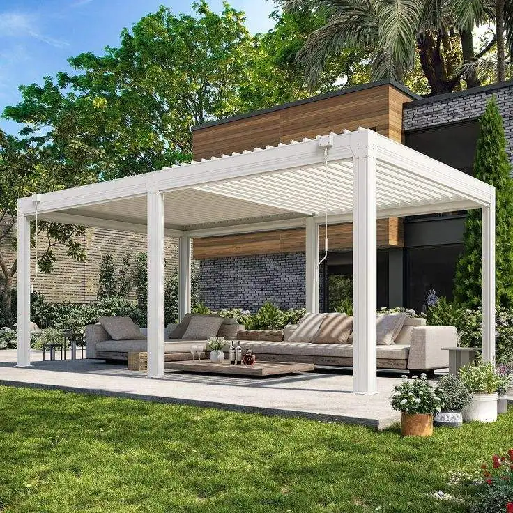 Villa Backyard Anodized Aluminum Alloy Pavilion Environmentally Friendly Garden Gazebo Manual Adjustable Blinds Outdoor Pergola