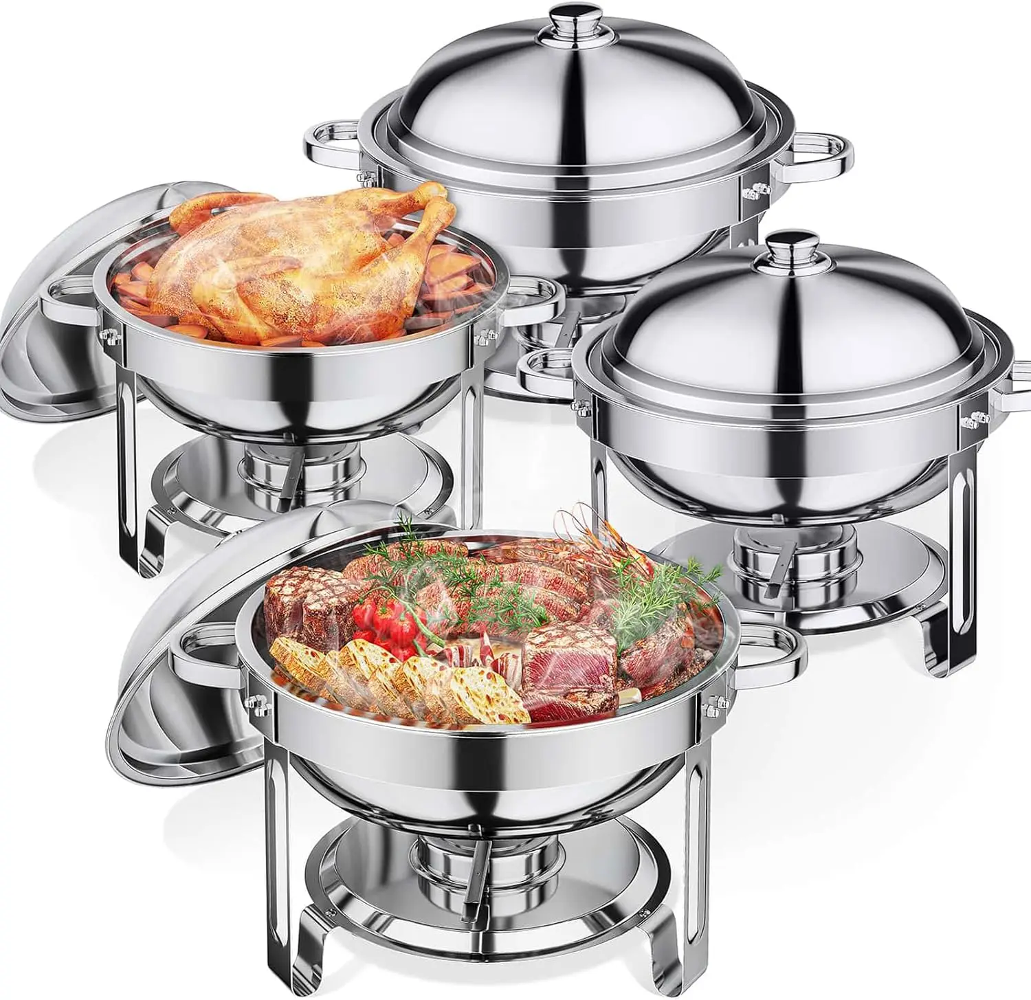 

5.5QT Stainless Steel Chafing Dish Set for Buffets, Weddings, Outdoor Events - 4 Pack with Lid