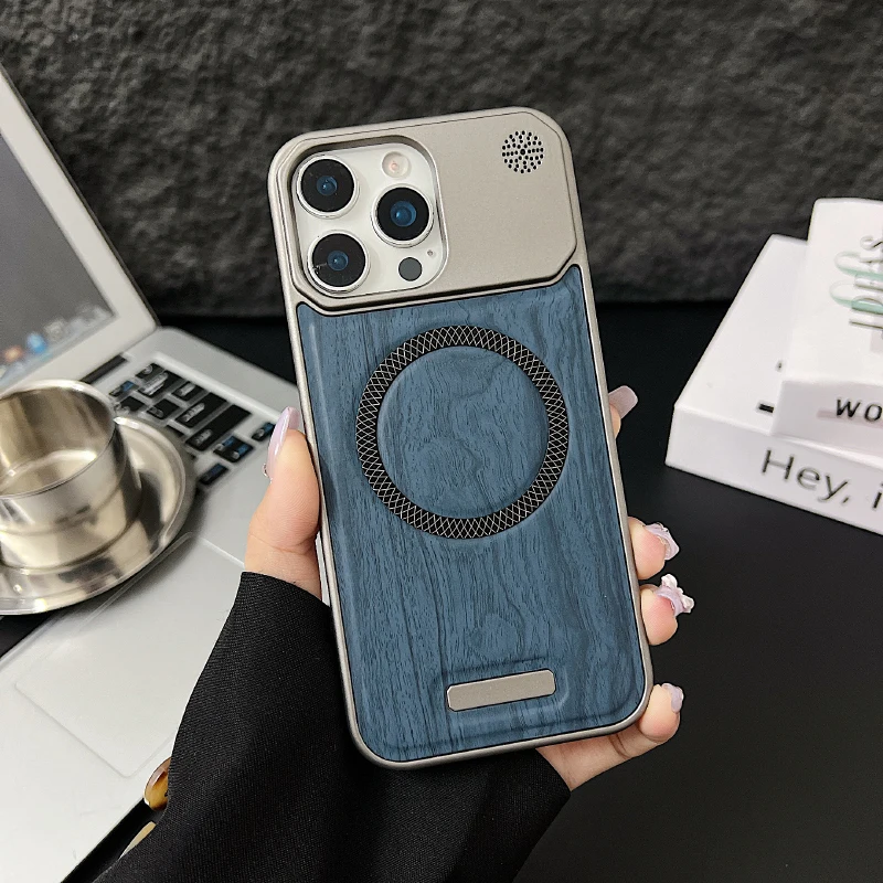 

Suitable for Magsafe magnetic luxury solid color wood grain frameless phone case, suitable for iPhone16ProMax 14 12 13 15Pro Max