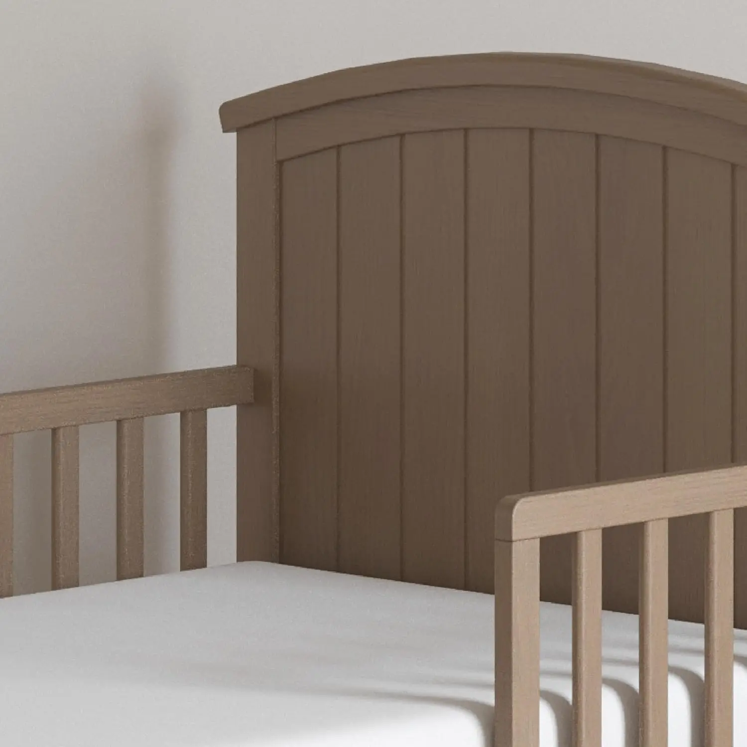 Hampton Arch Top Toddler Bed, Pinewood, Low Design, Guard Rails, Dusty Heather