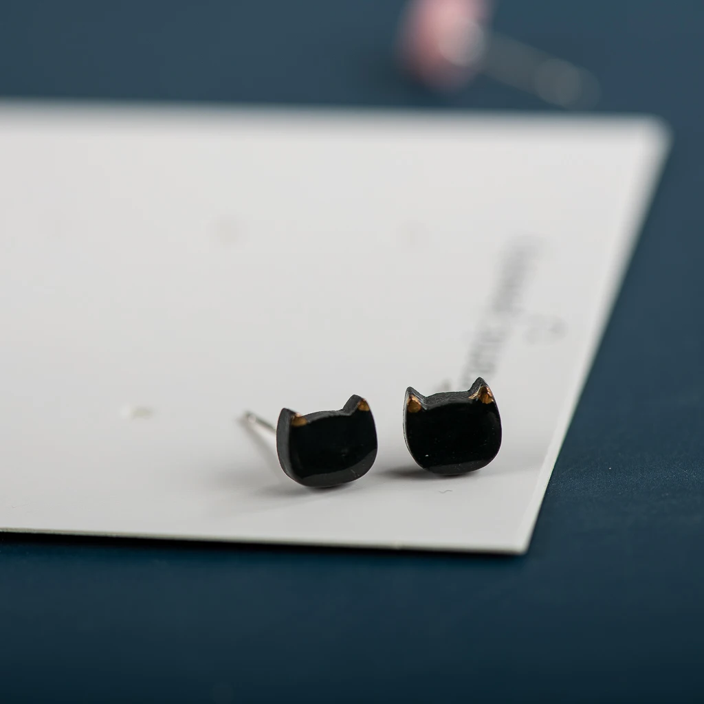 Colorful Abstract Kitten Fine Ceramic Stud Earrings Anti allergic Needle Plated Porcelain Wholesale Gift Accessories #XN570