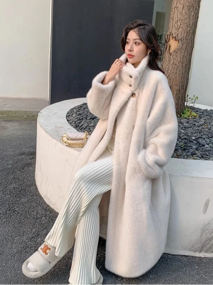 Double-Breasted Faux Mink Fur One-Piece Long Coat For Women Winter New Environmentally Friendly Fur Coat