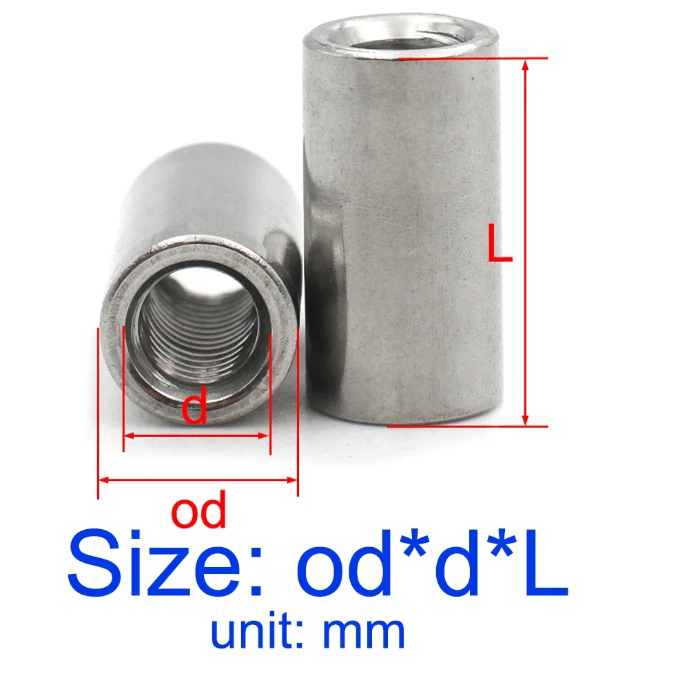 2-50pcs M2 M2.5 M3 M4 M5 M6 M8 M10 304 Stainless Steel Extension Thicken Cylindrical Connect Nut Round Column Joint Coupling Nut