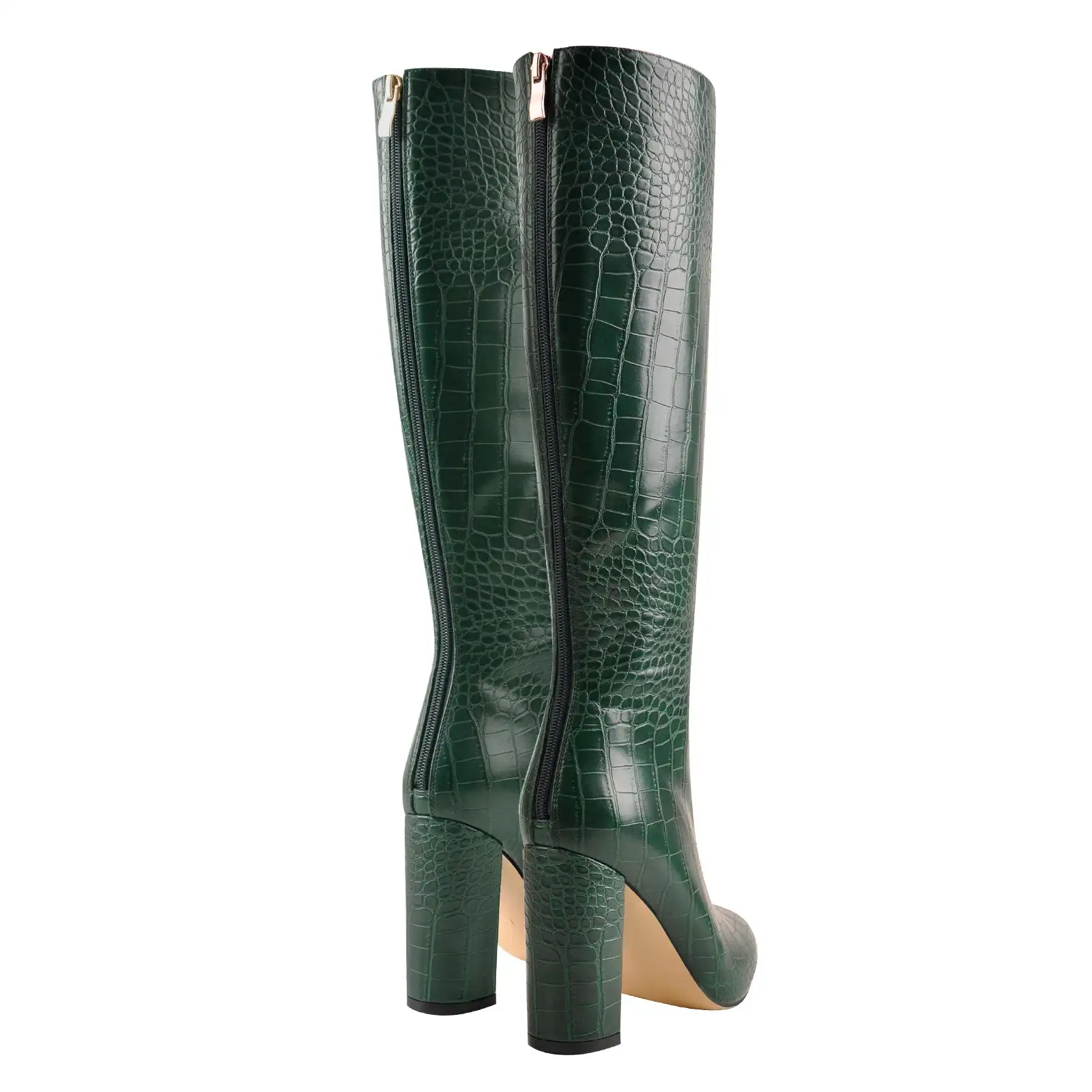 Sexy Alligator Knee Boots Pointed Head Square Heel Height Increasing Knight Boots Skinny Large Size Women's Boots 35&46